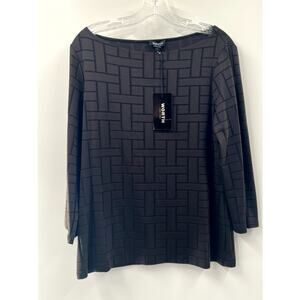 Worth New York Women's Brown Geometric 3/4 Sleeve Boat Neck Tee Shirt Large NWT